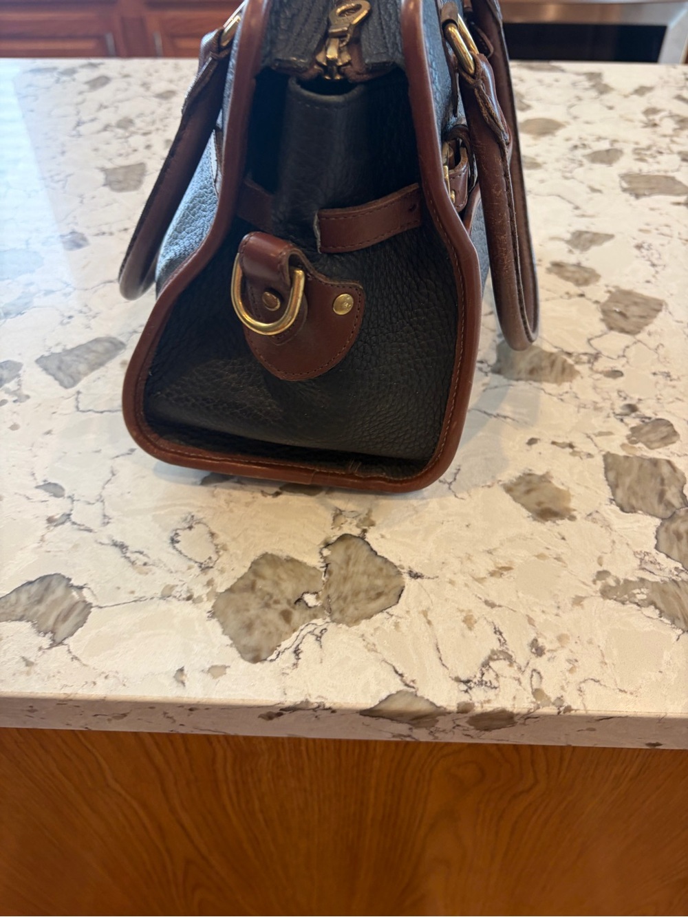 Vintage Dooney & Bourke Brown Trim Black Pebbled Leather Satchel B212 - Picture 7 of 7